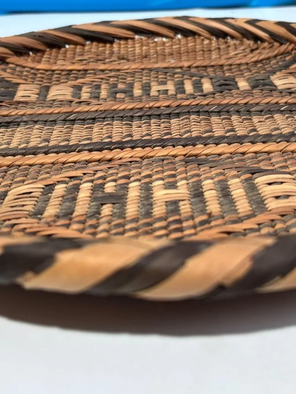 Handwoven Round Tribal Rattan Basket With Geometric Pattern  12